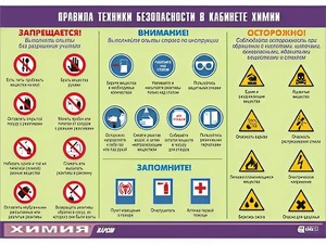 Таблица демонстрационная "Правила техники безопасности в кабинете химии" (винил 100х140) - fgospostavki.ru - Каменск-Уральский