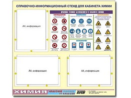 Стенд информационный "Правила техники безопасности в кабинете химии" (75х70, 3 кармана) - fgospostavki.ru - Каменск-Уральский
